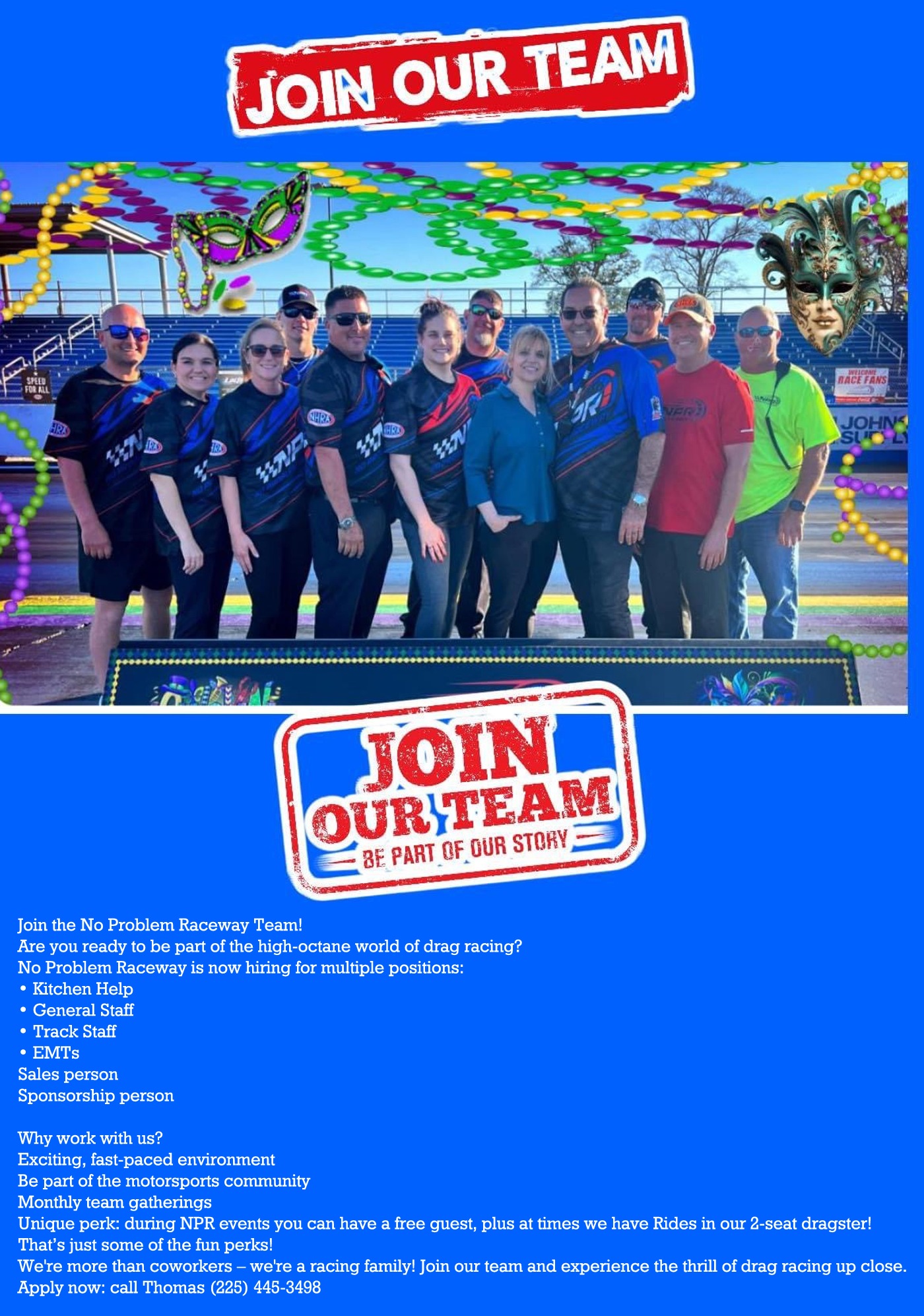 No Problem Raceway hiring flyer